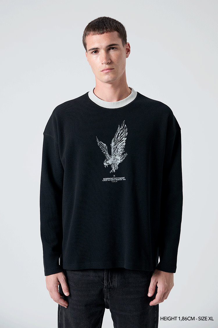 BLACK "CRONOS" WAFFLE LONGSLEEVE